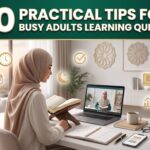 busy Muslim professional learning the Quran online with a daily planner and qualified Quran teacher
