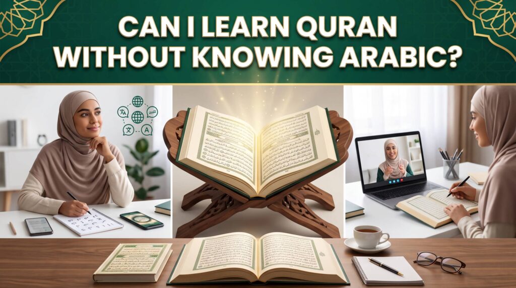can I learn Quran without knowing Arabic showing a non-Arabic speaker learning Quran with guidance from a qualified online Quran teacher