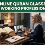 working professional attending a live online Quran class after office hours with a qualified Quran teacher
