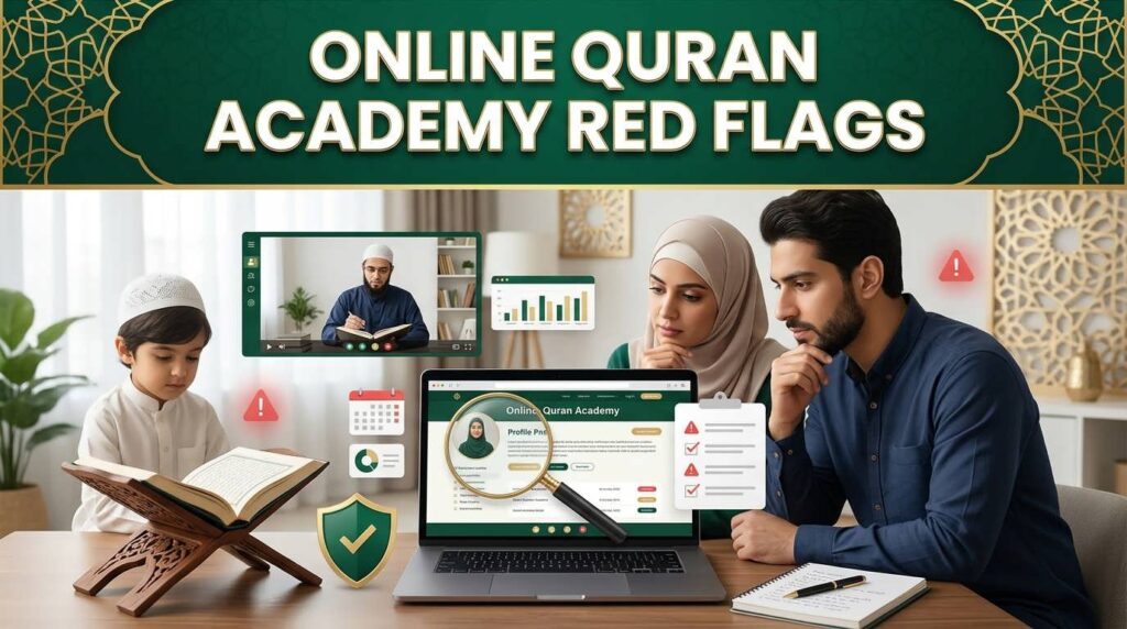 Muslim family identifying warning signs before choosing an online Quran academy