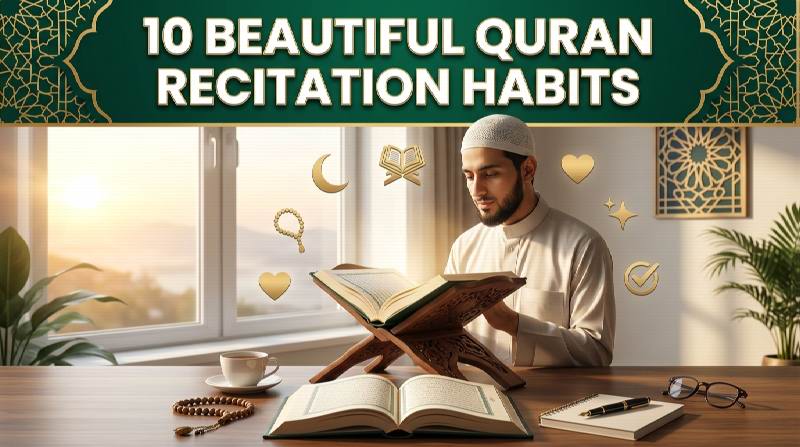 Muslim developing beautiful daily Quran recitation habits through consistent reading and reflection