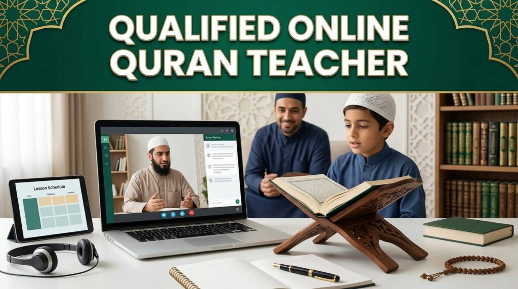 Qualified online Quran teacher providing a live one-on-one Quran lesson to a student