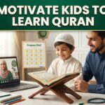 Parent encouraging a child during an online Quran lesson to build confidence and motivation