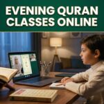Student attending evening Quran classes online with a Quran teacher