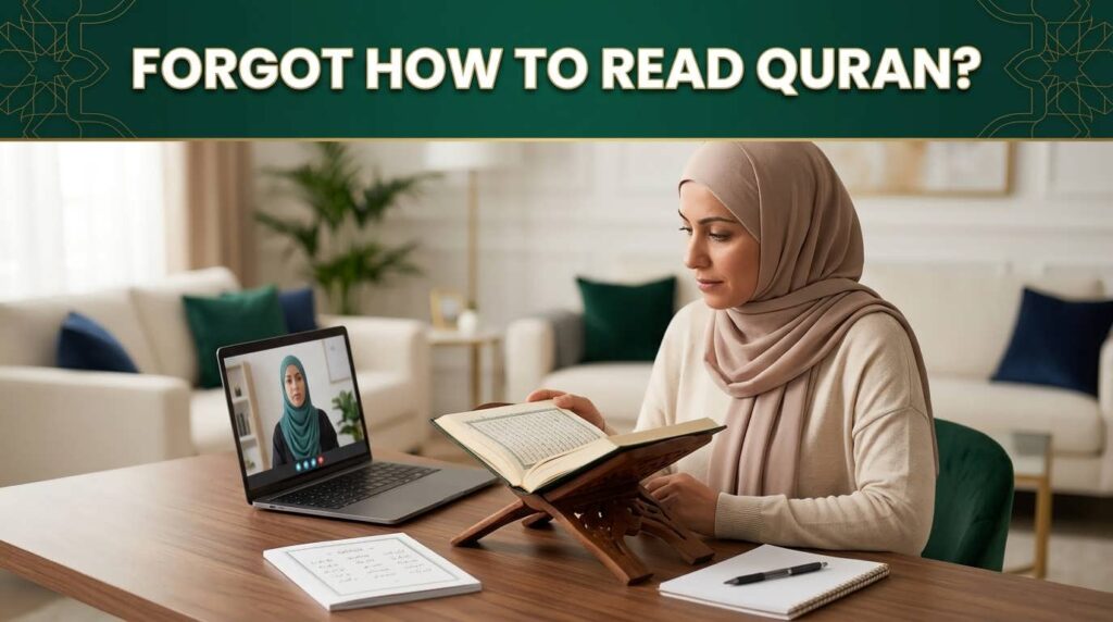 Adult who forgot how to read Quran relearning Arabic reading with an online Quran teacher