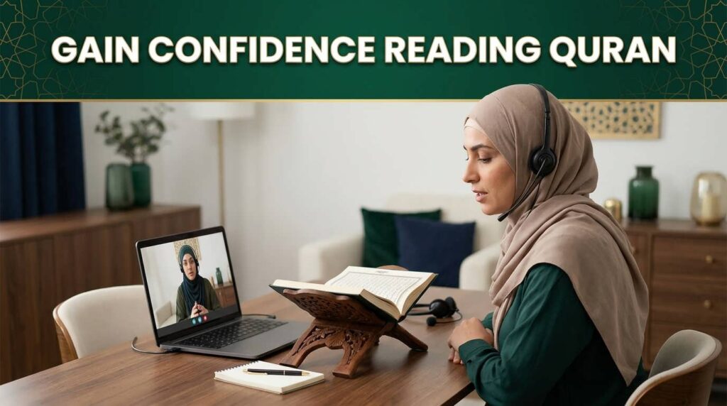 Adult learning how to gain confidence reading Quran through guided recitation and teacher correction