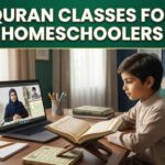 Muslim homeschool child attending online Quran classes with a Quran teacher