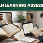 Quran learning assessment showing a teacher evaluating a student's Quran reading and Tajweed progress