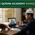 Student learning Quran online with a teacher through a laptop at home in Bangladesh.